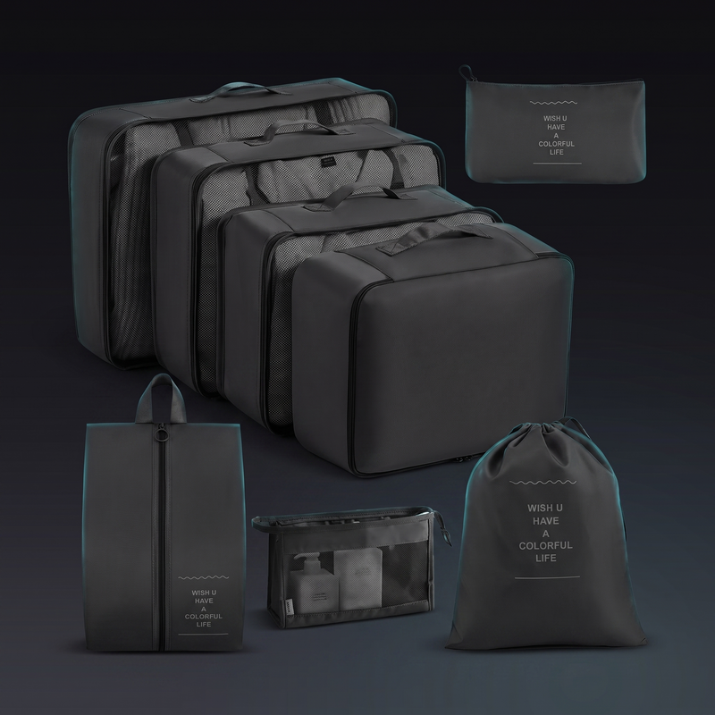 Set d'organiseurs de voyage Voyra — 8 pièces noires, studio 2K